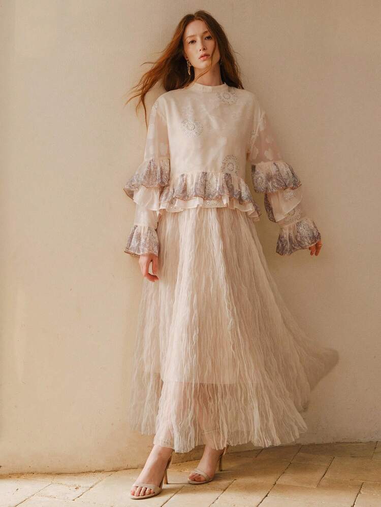 WOMEN'S BOHEMIAN RUFFLE HEM LOOSE TOP