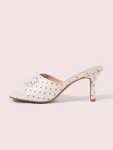 CUCCOO DOLLMOD Women's Square Toe Floral Red And White Summer Fresh Spring And Summer New Daily Fashion Cute Wear Bow Stiletto High Heel Sandals - Red and White - View 7