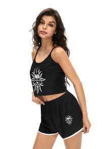 Black Label Women's Sweet & Cool Style Camisole & Shorts Set - Black - View 4