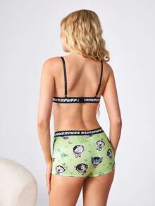 THE POWERPUFF GIRLS X SHEIN Women's Comfortable Cartoon Print Lingerie Set - Green - View 2