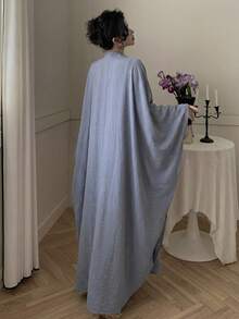 DAZY Bata elegante con textura fruncida para mujer, conjunto de 2 piezas, primavera/verano - Azul - Ver 3