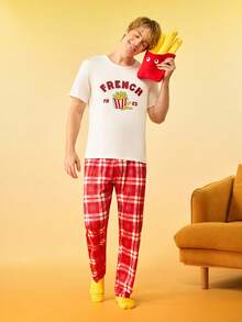 Notgurli 薯条印花男士圆领短袖上衣和裤子睡衣套装 - 彩色 - 查看 4