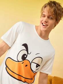 1pc Men Digital Print Pajama Top - White - View 5