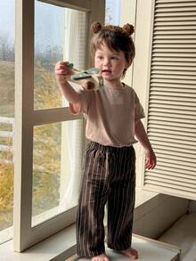 DAZY Toddler Boys' Crew Neck Contrast Stripe Comfortable 2 Pieces Pajama Set - Apricot - View 5