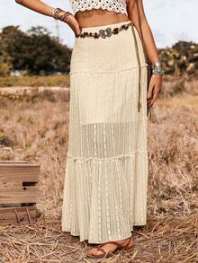 SHEIN LilyWest 2026春夏新款女士优雅性感百搭蕾丝荷叶边衬里半身裙，适合派对、休闲、度假、约会等场合（随机印花） - 杏色 - 查看 3