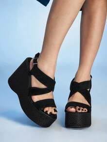 Sugerpunk Women's Thick Sole Sandals, Open Toe Platform Wedge Heels, Fashion Shoes - Black - View 3