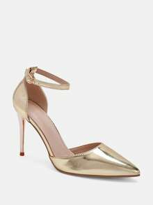 Glitzique 2025秋冬季女士尖头镂空绑带高跟凉鞋，性感，女士高跟鞋，优雅，派对装扮 - 金色 - 查看 3