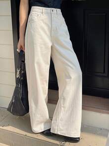 Dazy Tall Jeans rectos casuales para mujer alta - Beis - Ver 7
