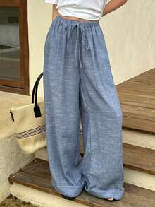 DAZY Quần ống rộng nữ cạp chun, có dây rút, kiểu dáng thường ngày, thích hợp mặc đi phố. - Iron Gray - Xem 3