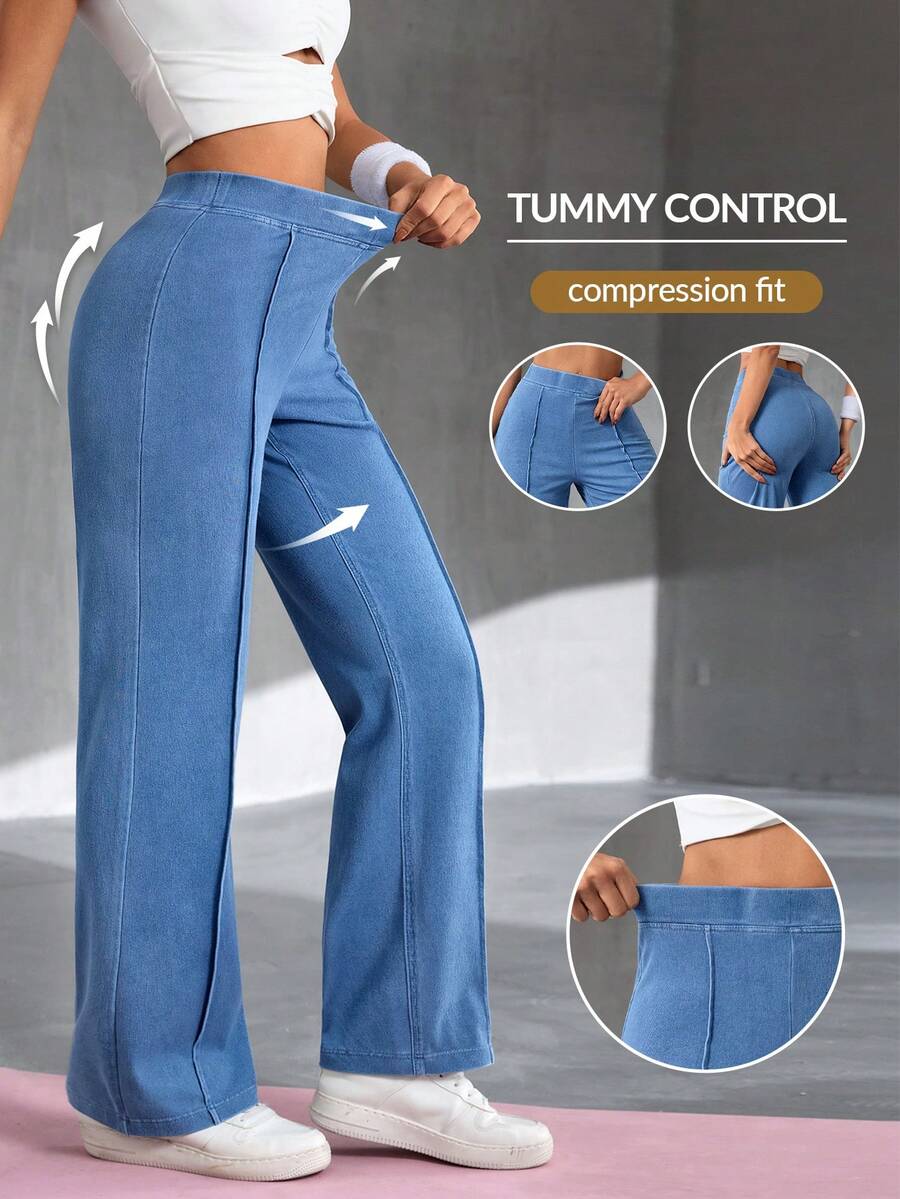 Flexra Women's Casual Washed High Waist Straight Leg Jeans - Blue - View 1