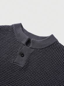 ROMWE MEN Essentials Camiseta de punto de manga corta de unicolor casual y para uso diario, verano - Gris Oscuro - Ver 5