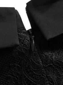 ZEYLAH WOMEN'S BLACK & WHITE WAIST CINCHED CROP SHORT SLEEVE MINI DRESS - Black and White - View 3