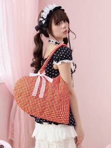 ROMWE Kawaii Plaid Love Quilted Shoulder Bag - Lattice - View 4