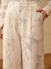 ZEYLAH Pantalones rectos de mezcla de lino con estampado, primavera/verano - Albaricoque - Ver 3