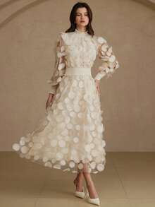 Aveloria Rosie Jupe A-line à couches ajourées en maille abricot, élégante et romantique pour les rendez-vous et les fêtes - Nude - Voir 6
