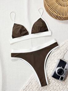 Swim Basics Bộ bikini gợi cảm phối màu Springbreak dành cho nữ, họa tiết ngẫu nhiên. - Cà phê nâu - Xem 5