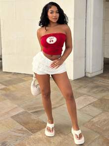 Alexandranx Women's New Solid Color Elegant Sweet Ballerina Style Ultra-Low Waist Multilayer Ruffle Skort, Autumn/Winter, Concert Outfit Women - Apricot - View 4