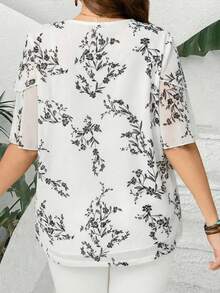 EMERY ROSE Áo kiểu dáng rộng rãi dành cho nữ, cổ chữ V, tay ngắn, in hoa, tay bồng, thích hợp cho mùa hè, kỳ nghỉ hè, du lịch, đơn giản và thời trang cho mặc hàng ngày. - trắng - Xem 2