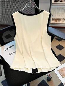 GlowEve CURVE Plus-Size Women's Elegant Ribbed Tank Top,Black And White Color-Block Summer Top With Sequin Bow Accent,Perfect For Tea Party,Vacation & Office Wear - Apricot - View 2