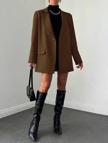 EURMUSE Lapel Collar Striped Blazer - Rust Brown - View 3