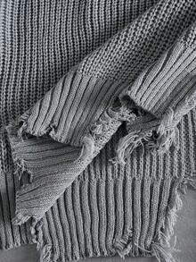 ROMWE MEN Men's Crew Neck Distressed Dark Wing Print Knit Sweater - Grey - View 9