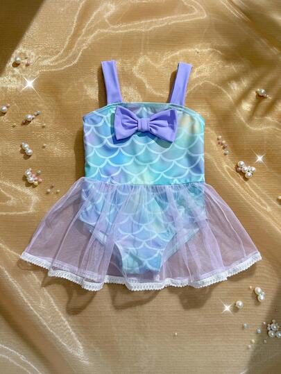 Souflis Souflis Baby Girl Cute Fish Scale Print Mesh Patchwork One-Piece Swimsuit Toddler Swimsuit Rainbow Fish Bathing Suits For Toddlers Girls Blue Toddler Mermaid Swimsuit Toddler Swim Dress Princess Swimwear For Toddler Baby Mermaid Dress Sea Dress Baby Toddler Seashell Dress Baby Mermaid Swim Suit Cover Up Toddler Mermaid Bathing Suit Mermaid Baby Dress Toddler Beach Dress Swim Dress For Babies