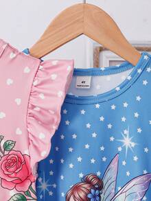 Set de 2 piezas de camisón y ropa de estar informal con volantes en las mangas para niña, para primavera/verano - Multicolor - Ver 6