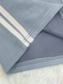 Franclia Women's Fashion Casual Elegant Suede-Like Brown Contrast Trim Wide Leg Pants, Autumn/Winter - Baby Blue - View 3