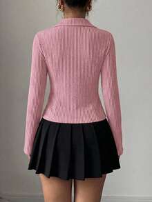 Women's Striped Print Simple Daily Long Sleeve Blouse Women Shirt - Dusty Pink - View 2