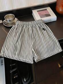 GlowEve Quần short nữ cạp chun, kẻ sọc, kiểu dáng thường ngày, họa tiết hiệp sĩ. - Nhiều màu - Xem 1