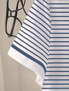 Resyla Women's Casual Vacation & Commute Letter & Rhinestone Striped Print Short Sleeve T-Shirt, Summer - Multicolor - View 3