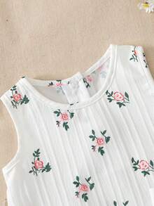 SHEIN 2pcs Baby Girl Casual Cute Bow Sleeveless Top And Pants Set Summer Outfit Sets - White - View 3