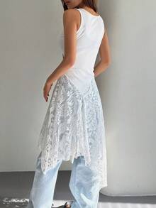 Women's Summer Round Neck Sleeveless Lace Patchwork Asymmetrical Hem Vacation Style Elegant Dress Sundress - White - View 4