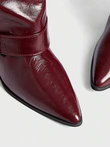 Sugerpunk Women's Elegant Commuting Burgundy Pointed Toe Knee-High Boots - Red - View 5