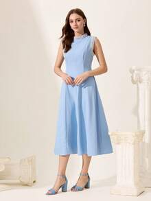 CUCCOO CHICEST 女士鞋履，新款春夏纯色露趾粗跟舒适柔软通勤百搭踝带高跟鞋，天蓝色PU皮革，适合工作和日常穿着 - 藍色 - 查看 3