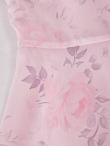 SHEIN 少女夏季碎花不对称肩连衣裙 - 粉色 - 查看 7