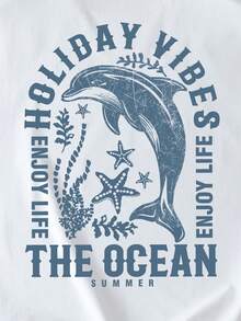 Manfinity Joysei Áo thun nam cổ tròn in chữ và hình cá heo, kiểu dáng thường ngày đa năng, phù hợp cho thời gian rảnh rỗi, kỳ nghỉ và các chuyến đi chơi. - trắng - Xem 4