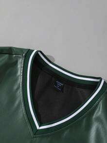 ROMWE MEN Camiseta de manga corta holgada de cuero sintético para hombre, estilo callejero retro - Verde militar - Ver 4