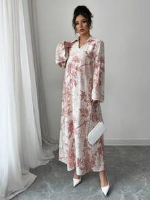 Yasmyna Women's Spring/Summer Woven Long Sleeve Stand Collar Elegant Romantic Arabic Dress - Multicolor - View 6