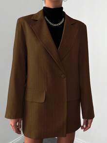 EURMUSE Lapel Collar Striped Blazer - Rust Brown - View 4