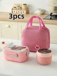 3pcs Lunch Box Set, Including Lunch Box, Insulated Bag, Breakfast Cup, Suitable For Work, School, And Outdoor Transportation, Lunch Box, Salad Cup, Insulated Suit. Partitioned Lunch Box, Back-To-School Season Student Supplies, Lunch Box, Lunch Bag. - Multicolor - View 10