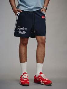 PAVTROS 男士年轻时尚街头风短裤，梭织面料短裤，松紧腰抽绳短裤，织带装饰短裤，复古街头风，复古，运动，休闲，复古街头风，复古，朋克，Y2K，简洁合身混搭风格爱好者服装，说唱歌手服装，节日礼物，男友礼物，男士街头风短裤，男士短裤，海军蓝男士短裤，男士街头风短裤 - 藏蓝色 - 查看 4