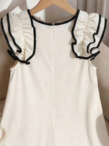 SHEIN Tween Girls' Summer Elegant Color Block Ruffle Hem Dress - Apricot - View 8