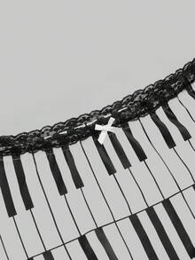 ROMWE Y2K Retro Music Note & Piano Keyboard Print Lace Trim Low Waist Shorts 3 Pieces Set - Multicolor - View 3