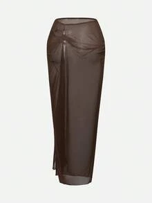 Swim Oasis 26SS 女士春夏沙滩套装，三件套，优雅社交名媛复古波西米亚风，精致海星金属装饰扣，吊带背心式泳衣和裹身裙，高级套装棕色泳装，女士端庄两件套泳衣，棕色两件套女士沙滩裙套装，棕色泳装大码 - 棕色 - 查看 7