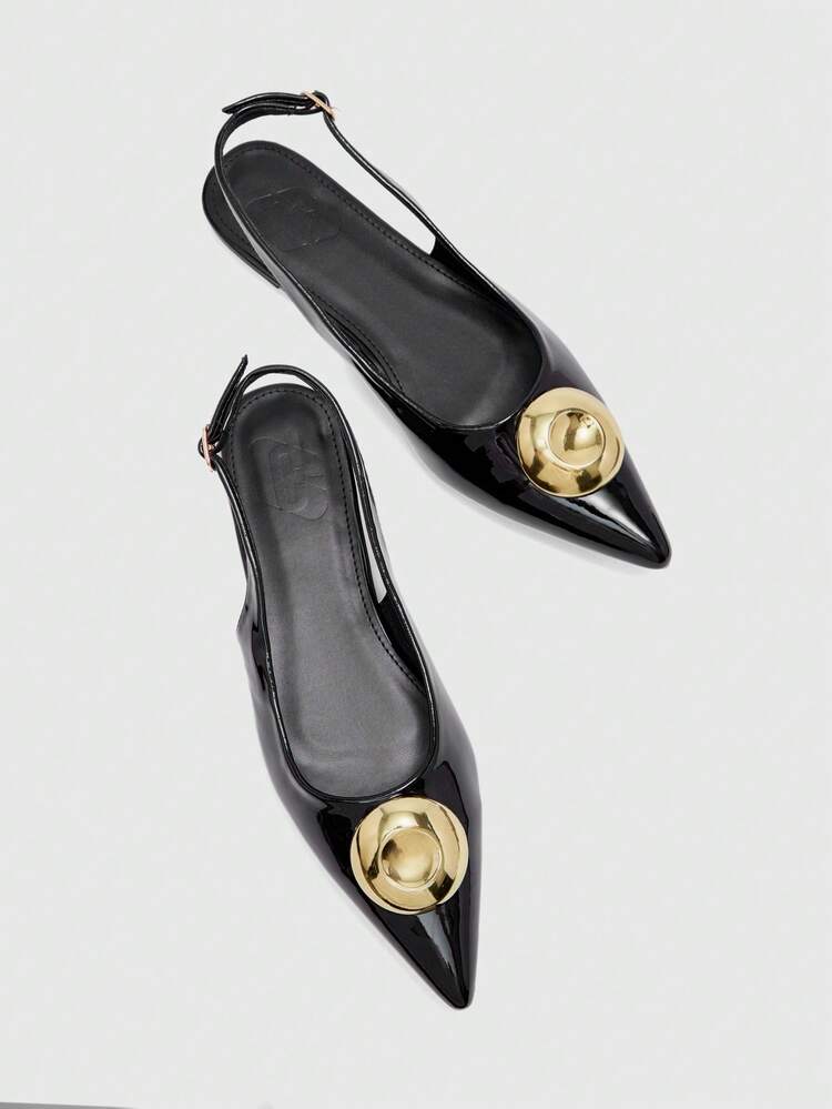 CUCCOO BIZCHIC 1 Pair Sexy Pointed Toe Metallic Buckle Patent Leather Women Pumps Spring Shoes