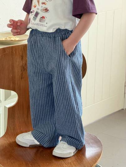 DAZY 男婴夏季亚麻竖条纹休闲宽松轻盈透气裤