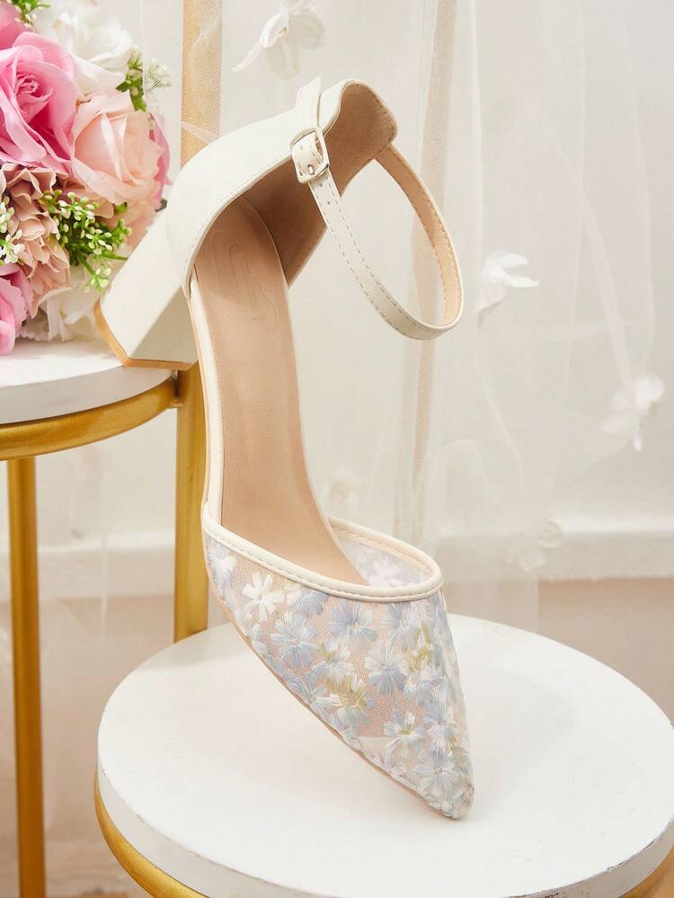 CUCCOO HITCHD Women's Elegant Commuting Floral Embroidered Pointed Toe Pumps Elegant Shoes Wedding Shoes