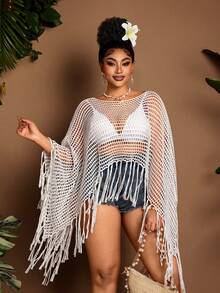 Maweii Áo khoác nữ phong cách Y2K đơn giản, thoải mái, thích hợp cho kỳ nghỉ biển, du lịch, đi làm hàng ngày, đường phố, thời trang đa năng, áo trễ vai tay dài khoét lỗ, áo khoác ngoài phối họa tiết tua rua, áo len dệt kim dáng rộng cỡ lớn, áo khoác tua rua mùa xuân hè cho nữ, áo khoác ngoài đi biển gợi cảm, áo khoác ngoài đồ bơi dệt kim. - trắng - Xem 7