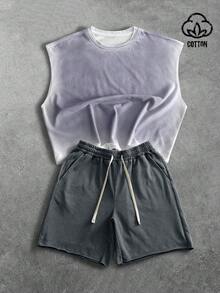 PAVTROS Men's Summer Casual Fashion Street Ombre Loose Tank Top And Drawstring Waist Shorts Set, Commuting Daily Wear - Multicolor - View 1